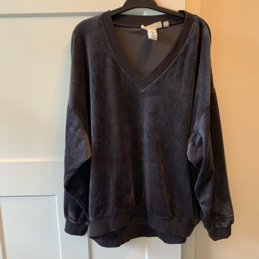 H&M LOGG Velour V-neck Sweatshirt Large Relaxed Oversized